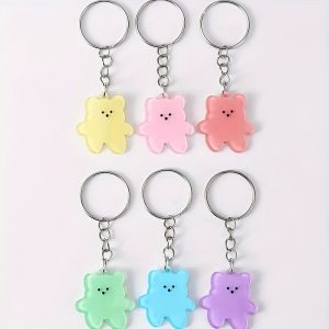 6 Pcs Cute Bear-Shaped Jelly Colored Acrylic Keychains, Charming Bag Accessories For Women, Durable & Lightweight