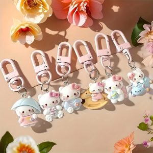 6pcs Sanrio Hello Kitty Keychain Set - Cute Cartoon Resin Charms for Bags & Backpacks, Perfect Gift for Women and Girls