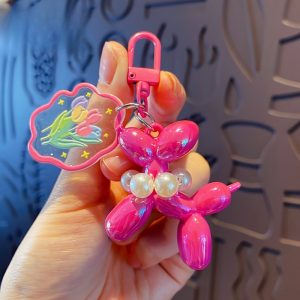 Cartoon Mobile Phone Beaded Balloon Dog Keychain, Cute Cartoon Bag And Mobile Phone Accessories, DIY Accessories