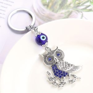 Lucky Blue Evil Eye Owl Keychain for Men and Women - Rhinestone Bag and Car Key Chain Pendant Jewelry Gift