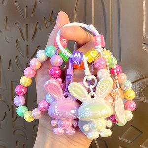 1pc, Creative And Delicate Rabbit Bracelet Keychain Pendant With Beads, Perfect For Couples, Bags, And As A Small Gift For Women.