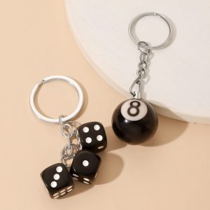 1pc Resin Dice & No.8 Billiards Keychain Pendant, Creative Keychain Decoration For Car Keys, Backpacks, Wallets