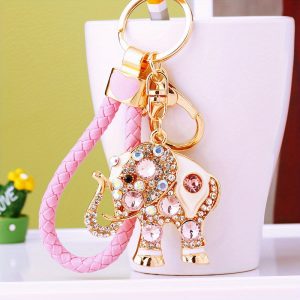 1pc, Crystal Rhinestone Elephant Keychain, Glass & Metal Adorable Bag Charm, Creative Gift Key Ring For Women, 1.97 Inches Car Key Pendant