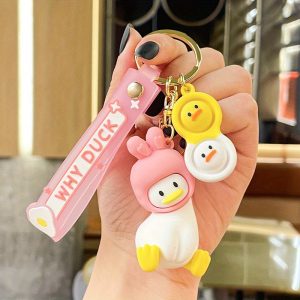 1pc, Creative Silly Cute Cartoon Twist Head Duck Keychain Car Bag Pendant Birthday Bag Decoration, School Bag, Desktop Key Chain Ornament