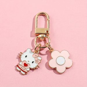 1 Pc, Cartoon & Cute Keychian, Cartoon Character Bag Pendant, Hello Kitty Humorous Travel Accessory, Adorable Anime Metal Backpack Car Key Pendant Charms