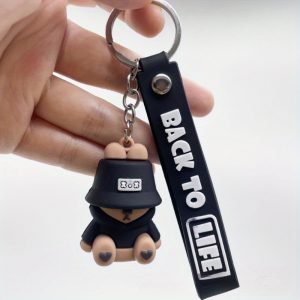 Cute Cartoon Bear Keychain with Sleeping Fisherman Hat - PVC, Perfect for Car Keys, Backpacks & Wallet Decor