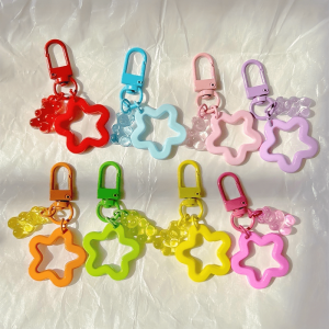 8pcs Set of Colorful Bear Keychains with Star Charms - Acrylic Resin Pendants for Party Favors, Phone Accessories & Gifts