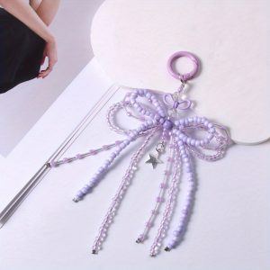 Glass Beaded Bow Keychain with Star Pendant - Perfect for Phones and Bags