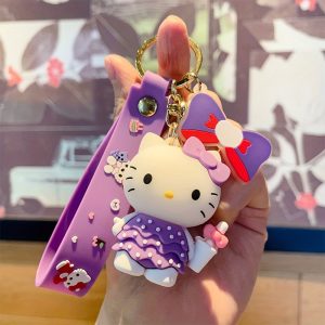 1pc Cute Hello Kitty Bracelet Wristlet Keychain Cute Kitty Cat, Kawaii Anime Doll Bag Charm Phone Lanyard Car Pendant Women Daily Use Gift