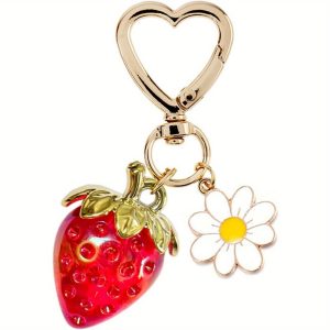 Cute Strawberry Keychain, Bag Charms, Kawaii Heart Flower Daisy Key Chain, Accessories Decor For Women, Perfect Gift