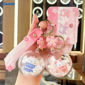 Sanrio Cherry Blossom Journal Keychain - Cute Round Ball Doll Charm, Perfect for Bags & Gifts