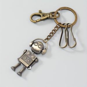 Alloy Earphone Robot Keychain For Men, Creative Bronze Color Bag Pendant