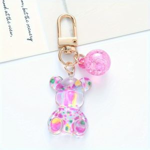 Acrylic Colorful Bear Keychain Charm, Cute Crystal Gradient Teddy Bear Pendant, Fashion Accessory for Bags & Decorations - Durable Plastic, All-Season Party Favor, No Battery Needed (1pcs)