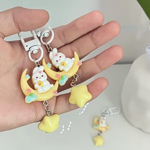 Charming Moon Rabbit Keychain - Cute Cartoon Resin Pendant for Women's Bags & DIY Jewelry Crafting