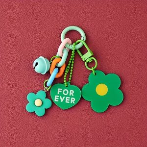 Acrylic Cartoon Flower Heart Car Keychain, Cute Dopamine Design With Colorful Bell For Decoration, Birthday Gift