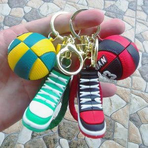 Basketball Fan's Dream: Mini Rubber PVC Ball & Sneaker Keychain - Perfect Gift for Sports Enthusiasts