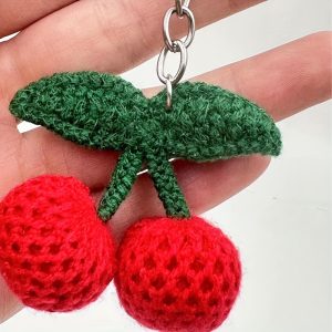 Cute And Creative Handmade Woolen Knitted Cherry Pendant For Friend, Bag Pendant Decoration