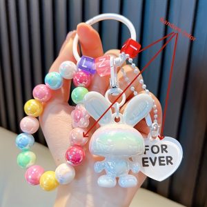 Acrylic Rabbit Keychain and Beaded Bracelet Set - Charm Pendant with Alphabet Beads, Decorative Backpack Accessory, Perfect for Gifting ?C Bulk Pack