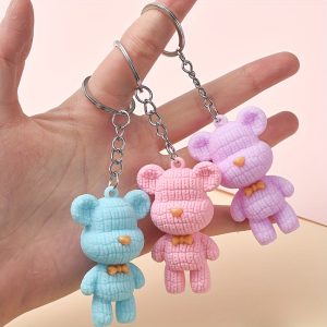 Cute 3D Woolen Bear Keychain - Cartoon PVC Charm for Car & Bag, Perfect Couple's Gift for Back to School & Christmas