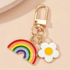 Rainbow Flower Charm Keychain - Cute Fashion Accessory for Phone, Car, and Backpack