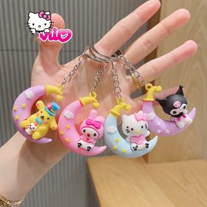 6pcs Sanrio Kuromi & Pochacco Keychain Set - Cute Cartoon Character Dolls, Silicone Moon Series Charms for Bags & Keys, Perfect Birthday or Halloween Gift