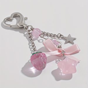 Charming Strawberry Heart Keychain - Alloy, Lobster Clasp, Perfect for Bags & Backpacks - Ideal Birthday Gift for Women and Girls