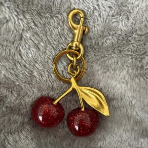 Chic Cherry Keychain with Sparkling Resin Pendant - Alloy, Customizable C-Hook Closure for Women's Wallets & Bags