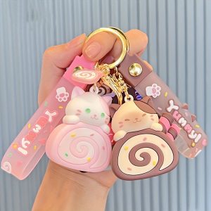 1PC Cute Cartoon Cat Cake Keychain Kawaii Animal Doll Key Chain Ring Bag Backpack Charm Car Key Pendant Women daily use Gift