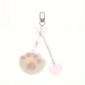 Y2K Cute Pink Cat Claws Keychain Love Heart Keyring Sweet Girly Key Holder For Girls Bag Pendant Earphone Case Charm