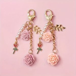 1pc, New Trendy Japanese-style Rose Resin Camellia Keychain, Cute And Sweet Pendant For Couples Or Best Friends' Bags, Perfect For Parties, A Gift For Ladies